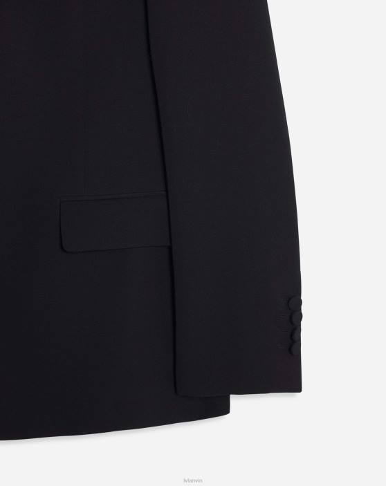 Lanvin vīriešiem vienrindas pārloku kabatas jaka ar satīna atlokiem 40LF338 apģērbs melns