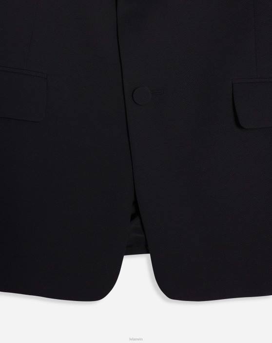 Lanvin vīriešiem vienrindas pārloku kabatas jaka ar satīna atlokiem 40LF338 apģērbs melns