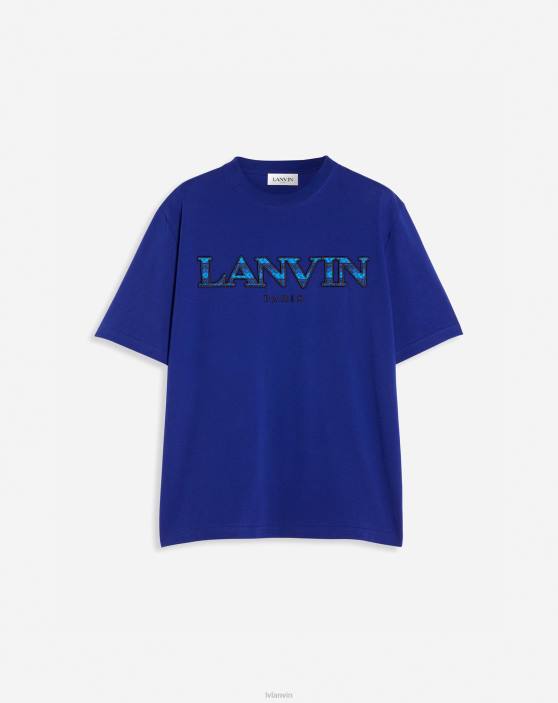 Lanvin vīriešiem apmales izšūts t-krekls 40LF254 apģērbs majorelle zila