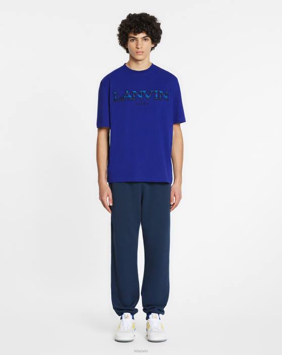 Lanvin vīriešiem apmales izšūts t-krekls 40LF254 apģērbs majorelle zila