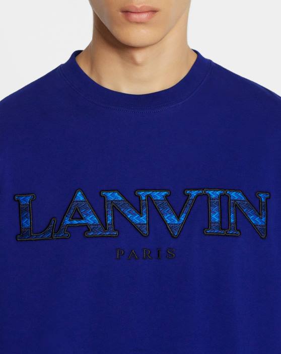 Lanvin vīriešiem apmales izšūts t-krekls 40LF254 apģērbs majorelle zila