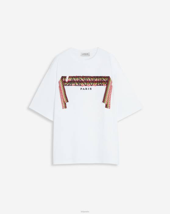 Lanvin vīriešiem apmales mežģīņu t-krekls 40LF246 apģērbs optiski balts/zaļš