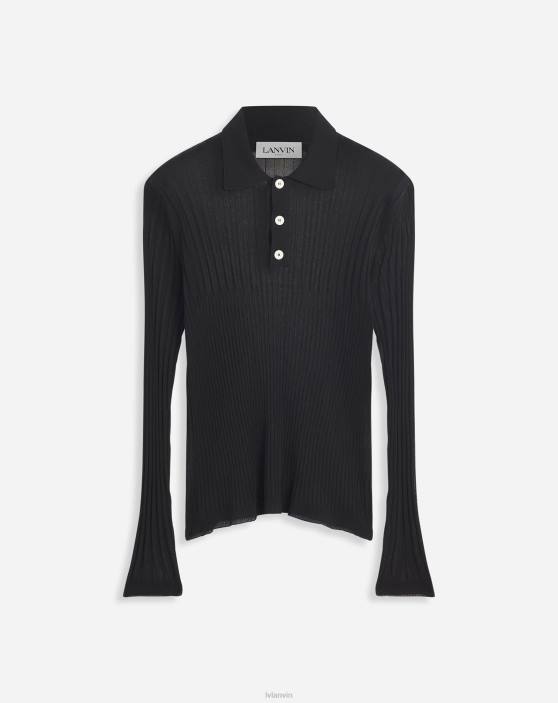 Lanvin vīriešiem caurspīdīgs adīts polo 40LF237 apģērbs melns