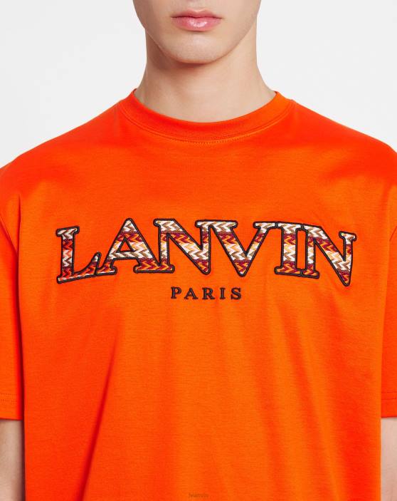 Lanvin vīriešiem klasisks apmales izšūts t-krekls 40LF222 apģērbs spilgti oranža