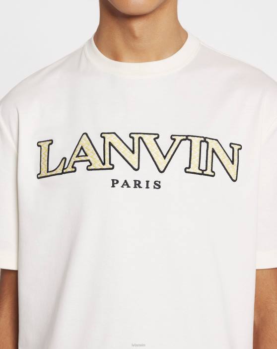 Lanvin vīriešiem klasisks apmales izšūts t-krekls 40LF223 apģērbs pienu