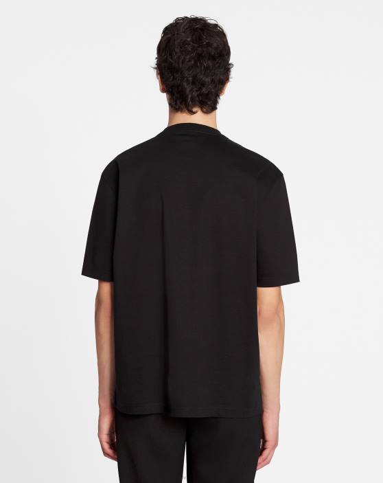 Lanvin vīriešiem klasisks apmales izšūts t-krekls 40LF229 apģērbs melns