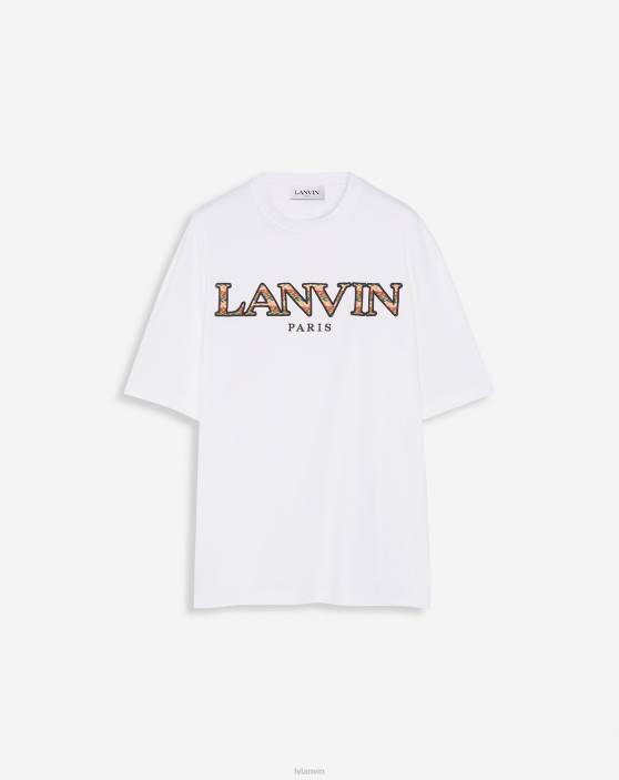 Lanvin vīriešiem klasisks apmales izšūts t-krekls 40LF231 apģērbs optiski balts