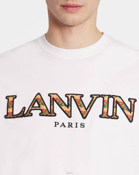 Lanvin vīriešiem klasisks apmales izšūts t-krekls 40LF231 apģērbs optiski balts