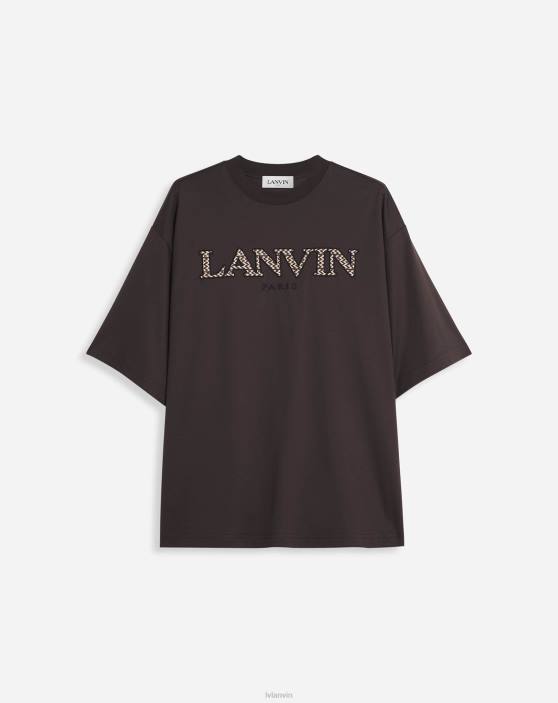 Lanvin vīriešiem lielizmēra izšūts apmales t-krekls 40LF221 apģērbs melnkoks