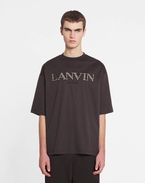Lanvin vīriešiem lielizmēra izšūts apmales t-krekls 40LF221 apģērbs melnkoks