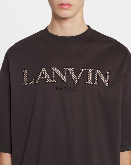 Lanvin vīriešiem lielizmēra izšūts apmales t-krekls 40LF221 apģērbs melnkoks