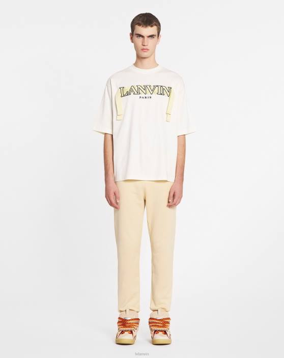 Lanvin vīriešiem lielizmēra izšūts mežģīņu t-krekls 40LF219 apģērbs pienu