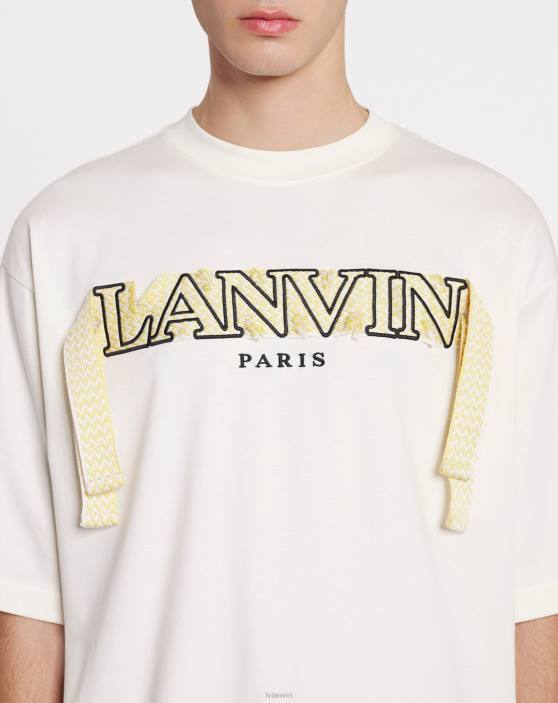 Lanvin vīriešiem lielizmēra izšūts mežģīņu t-krekls 40LF219 apģērbs pienu