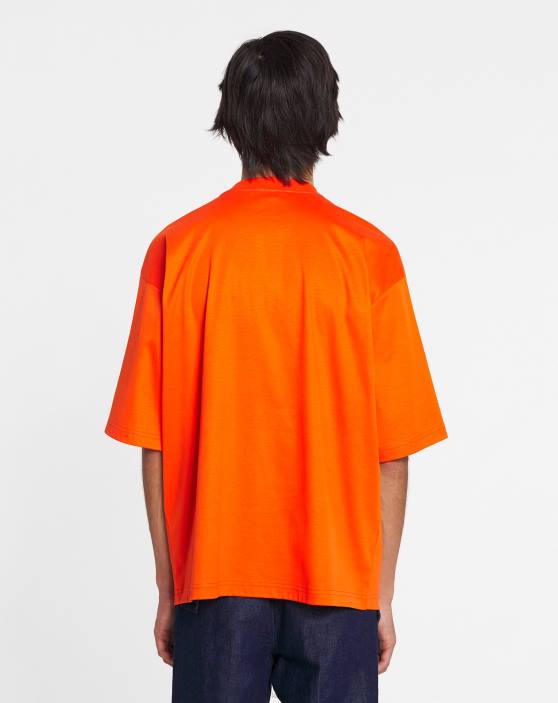Lanvin vīriešiem lielizmēra izšūts mežģīņu t-krekls 40LF220 apģērbs spilgti oranža
