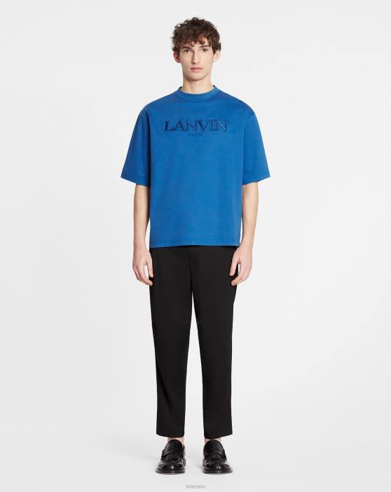 Lanvin vīriešiem lielizmēra parīzes izšūts t-krekls 40LF227 apģērbs neptūns zils
