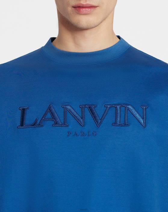 Lanvin vīriešiem lielizmēra parīzes izšūts t-krekls 40LF227 apģērbs neptūns zils