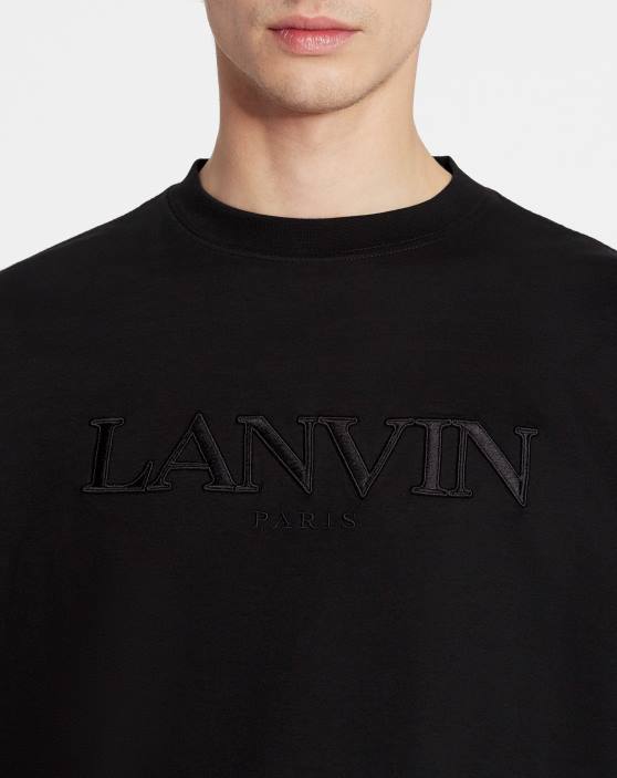 Lanvin vīriešiem lielizmēra parīzes izšūts t-krekls 40LF228 apģērbs melns