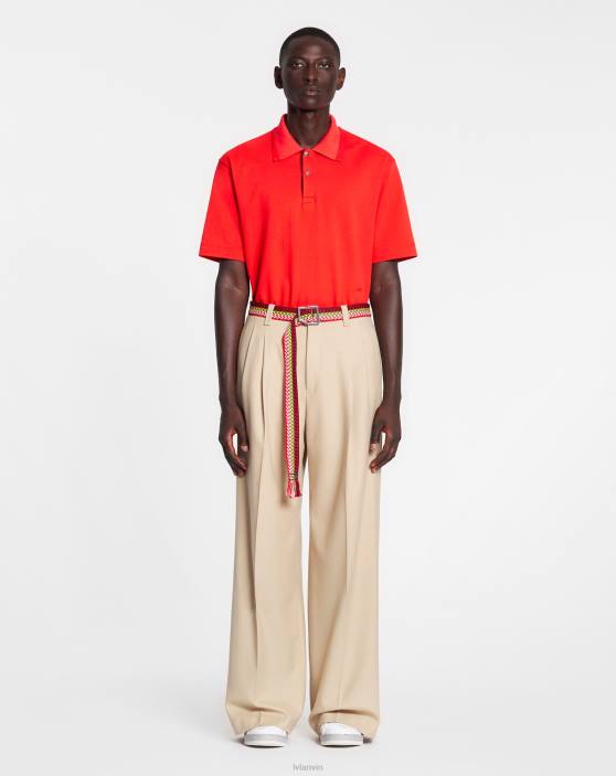 Lanvin vīriešiem lielizmēra polo ar mežģīņu detaļām 40LF240 apģērbs magoņu sarkans