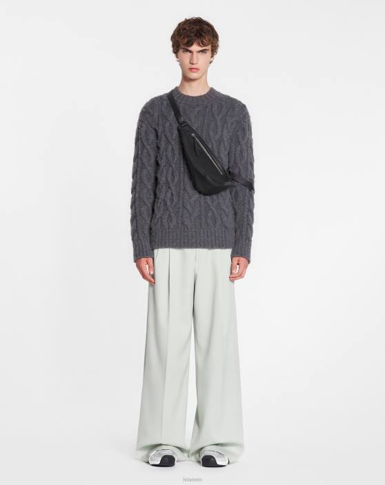 Lanvin vīriešiem Aran trikotāžas džemperis matētā mohērā 40LF277 apģērbs tumši pelēks