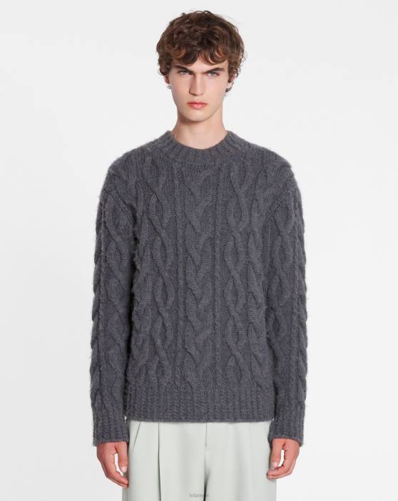 Lanvin vīriešiem Aran trikotāžas džemperis matētā mohērā 40LF277 apģērbs tumši pelēks