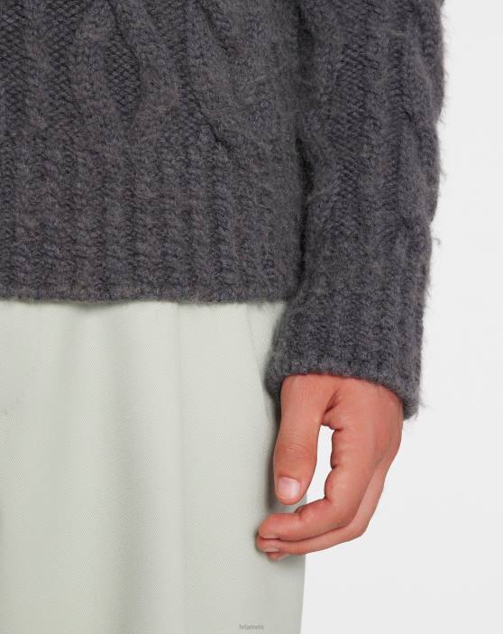 Lanvin vīriešiem Aran trikotāžas džemperis matētā mohērā 40LF277 apģērbs tumši pelēks