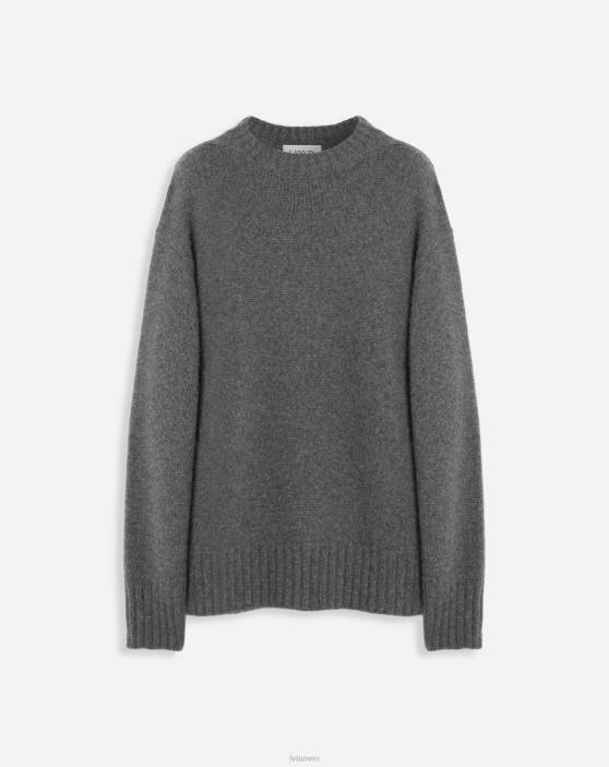 Lanvin vīriešiem Kašmira džemperis ar apkakli 40LF279 apģērbs tumši pelēks