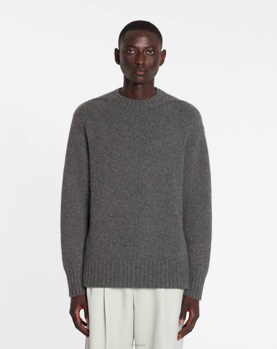 Lanvin vīriešiem Kašmira džemperis ar apkakli 40LF279 apģērbs tumši pelēks
