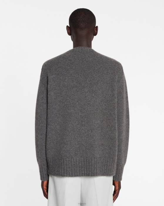Lanvin vīriešiem Kašmira džemperis ar apkakli 40LF279 apģērbs tumši pelēks