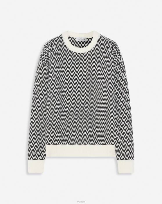Lanvin vīriešiem Merīno vilnas džemperis ar siļķu kauliem 40LF259 apģērbs melns/ekru