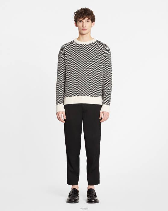 Lanvin vīriešiem Merīno vilnas džemperis ar siļķu kauliem 40LF259 apģērbs melns/ekru