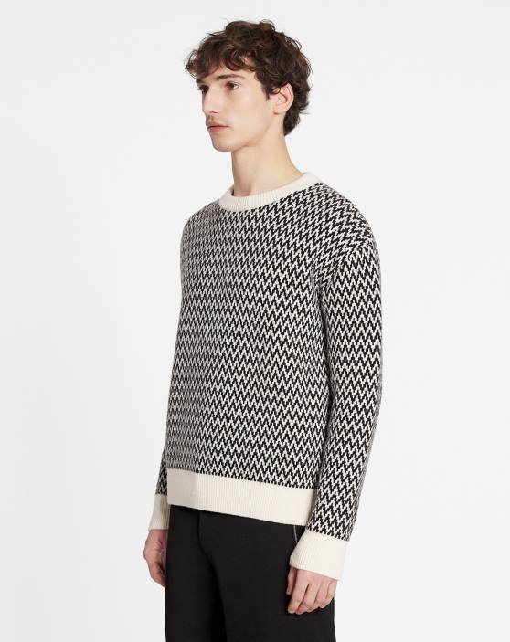 Lanvin vīriešiem Merīno vilnas džemperis ar siļķu kauliem 40LF259 apģērbs melns/ekru