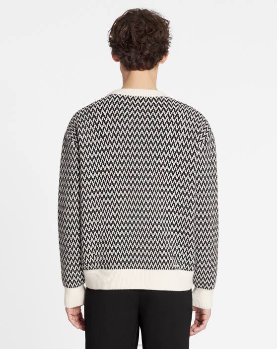 Lanvin vīriešiem Merīno vilnas džemperis ar siļķu kauliem 40LF259 apģērbs melns/ekru