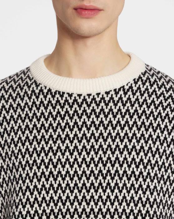 Lanvin vīriešiem Merīno vilnas džemperis ar siļķu kauliem 40LF259 apģērbs melns/ekru