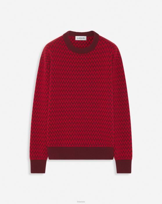 Lanvin vīriešiem Merīno vilnas džemperis ar siļķu kauliem 40LF260 apģērbs bordo/spilgti sarkans