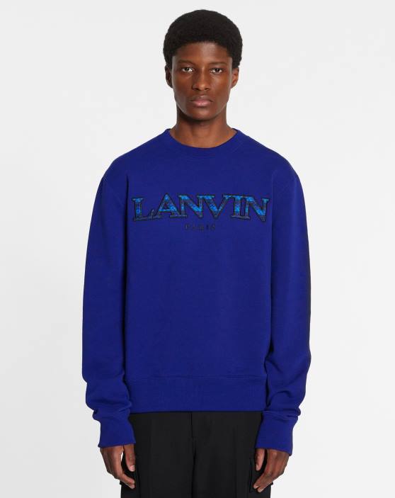 Lanvin vīriešiem apmales izšūts džemperis 40LF276 apģērbs majorelle zila