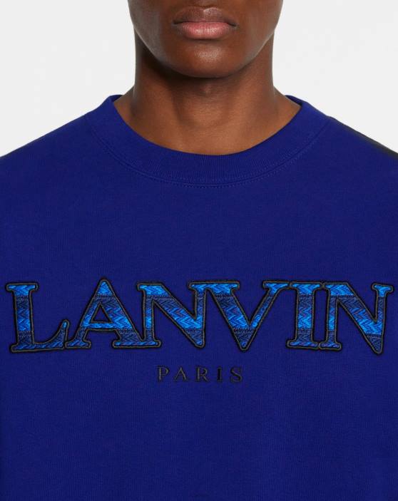 Lanvin vīriešiem apmales izšūts džemperis 40LF276 apģērbs majorelle zila