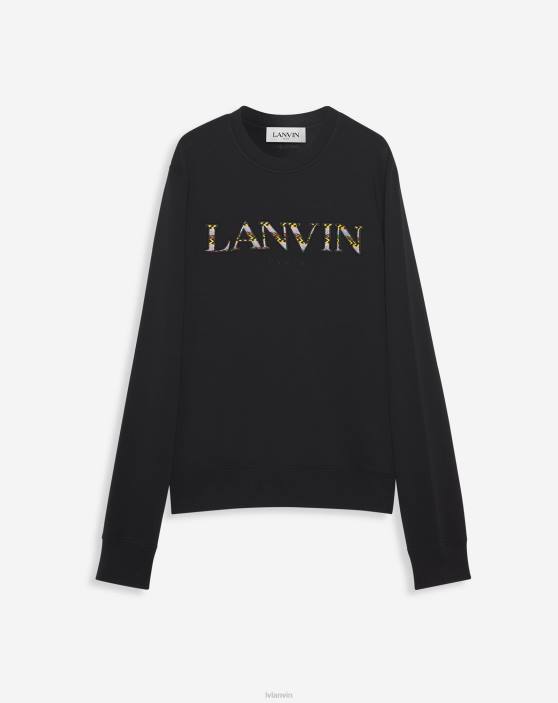 Lanvin vīriešiem apmales izšūts džemperis 40LF287 apģērbs melns