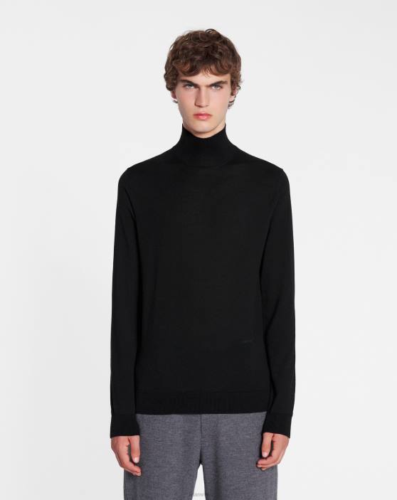 Lanvin vīriešiem džemperis ar izgriezumu no vilnas un zīda 40LF292 apģērbs melns