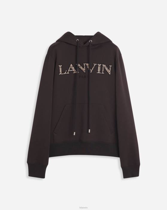 Lanvin vīriešiem izšūts apmales kapuci 40LF270 apģērbs melnkoks