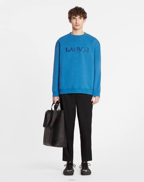 Lanvin vīriešiem lielizmēra izšūts Parīzes sporta krekls 40LF274 apģērbs neptūns zils