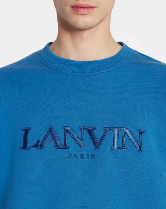 Lanvin vīriešiem lielizmēra izšūts Parīzes sporta krekls 40LF274 apģērbs neptūns zils