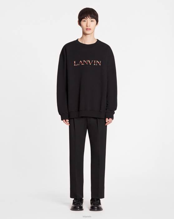 Lanvin vīriešiem lielizmēra izšūts sporta krekls 40LF271 apģērbs melns