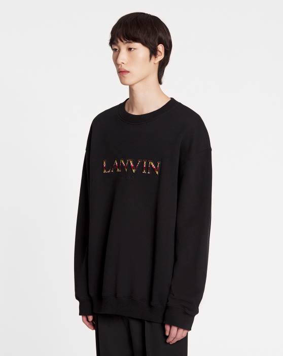 Lanvin vīriešiem lielizmēra izšūts sporta krekls 40LF271 apģērbs melns