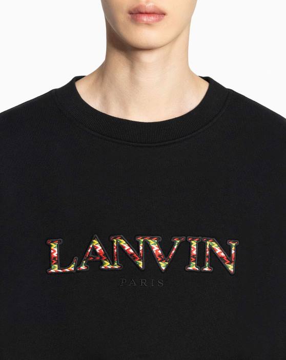 Lanvin vīriešiem lielizmēra izšūts sporta krekls 40LF271 apģērbs melns