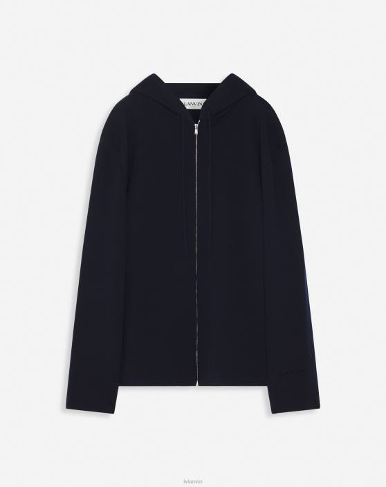 Lanvin vīriešiem vilnas kapuci ar rāvējslēdzēju 40LF272 apģērbs jūras zils