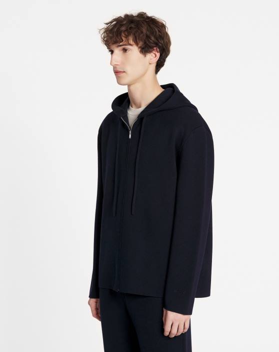 Lanvin vīriešiem vilnas kapuci ar rāvējslēdzēju 40LF272 apģērbs jūras zils
