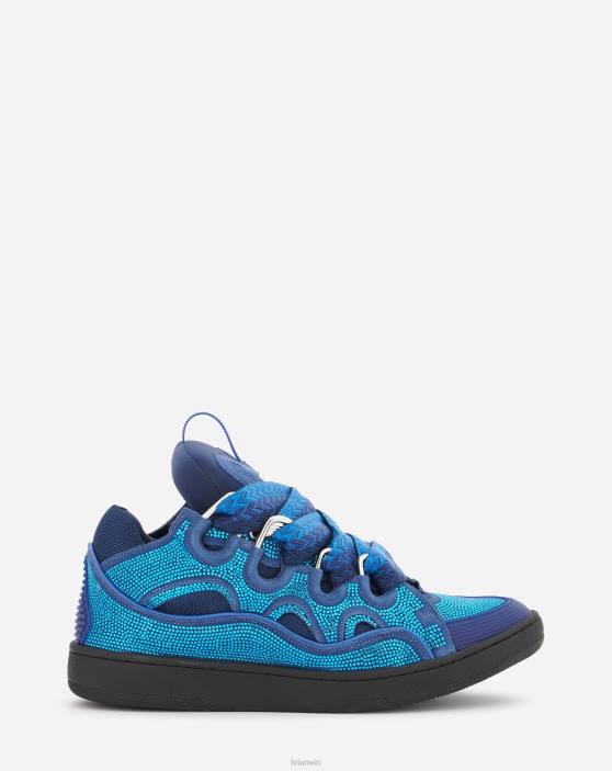 Lanvin vīriešiem apmales ādas un rhinestone kedas 40LF402 kurpes majorelle zila