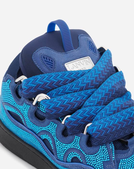 Lanvin vīriešiem apmales ādas un rhinestone kedas 40LF402 kurpes majorelle zila