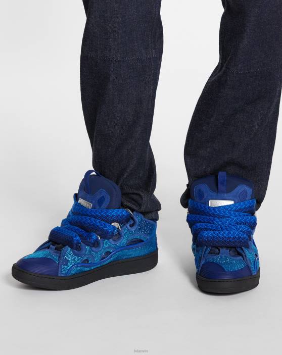 Lanvin vīriešiem apmales ādas un rhinestone kedas 40LF402 kurpes majorelle zila