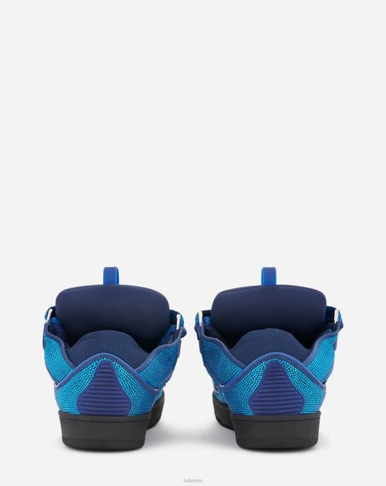 Lanvin vīriešiem apmales ādas un rhinestone kedas 40LF402 kurpes majorelle zila